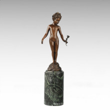 Kids Figure Statue Flower Girl Child Bronze Sculpture TPE-745